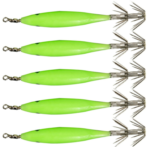 (Con Video) Gancho Paraguas Multicolor Transfronterizo 5 Piezas Cebo Falso para Camarones Pesca en Luminosa Mini Anzuelo Calamar Luminoso 8 Cm Anzuelo Tubo Soplado (verde Luminoso)