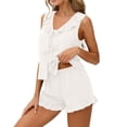 thumbnail image 2 of DYTTDG Silk Solid Color Pajama Set for Women 20PC Sleeveless Flouncing Collar Shirt with Short Pajama Pant Set Elastic Drawstring & Pocket, 2 of 8