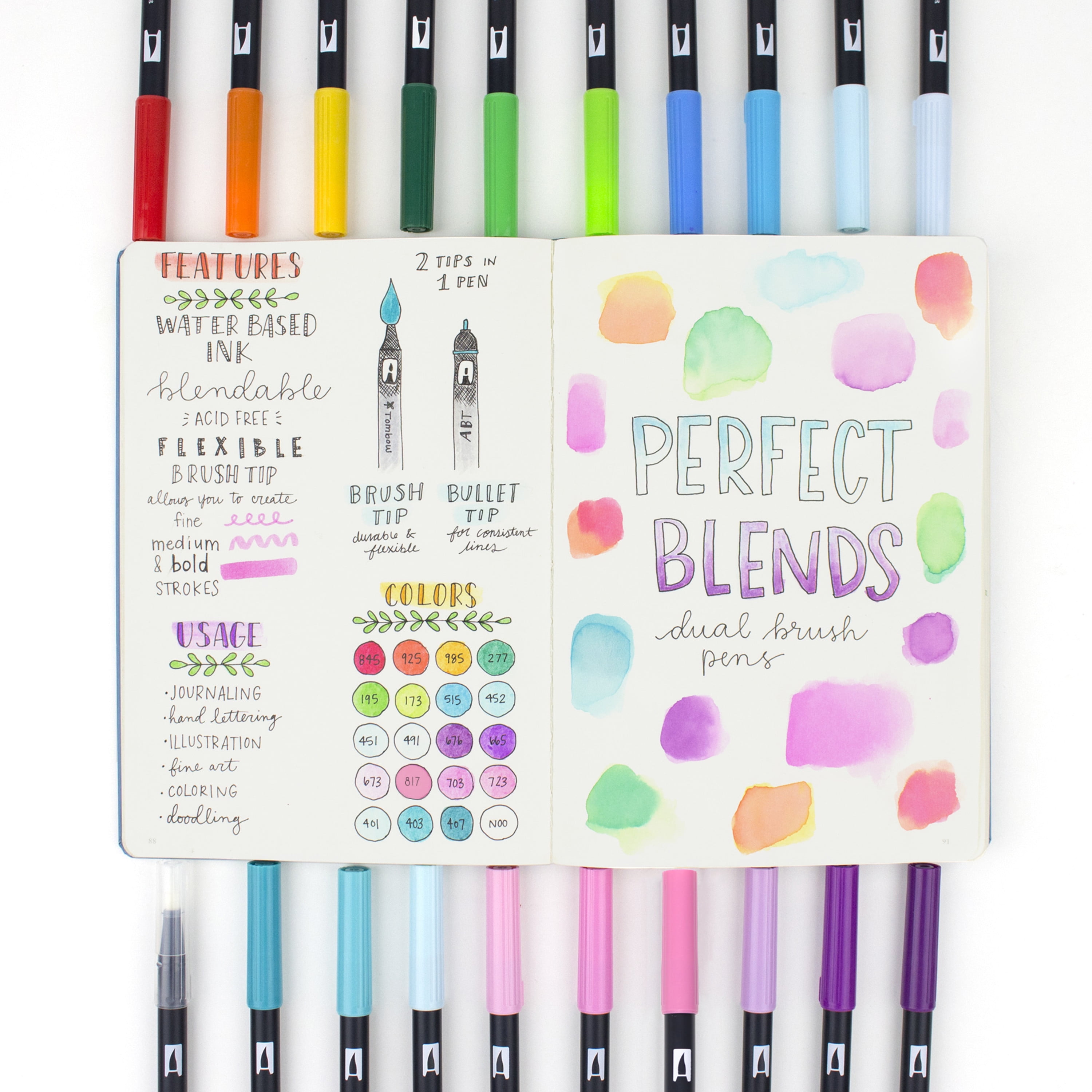 Tombow 56140D Dual Brush Marker Pens-Display 300 Count, With 48 colors;  Blendable colors in a flexible brush and fine tip pen; Water-based dye ink;  Acid-free; Dimensions 14.63 W x 16 H x