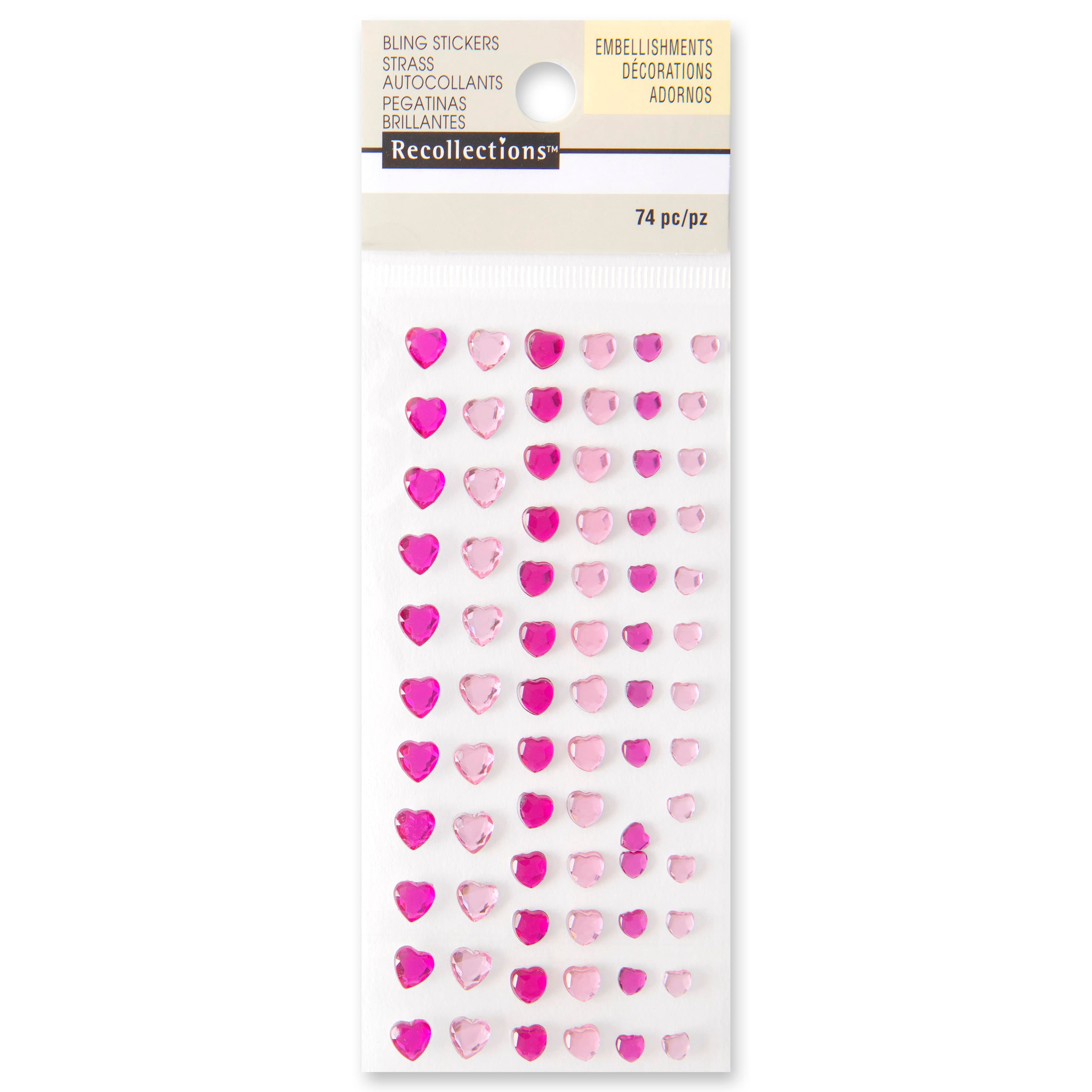Recollections Pink Heart Rhinestone Stickers, 12 Packs: 74 ct. (888 total)