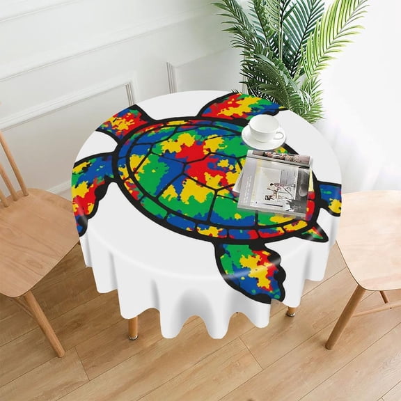 RKSupls 60 Inch Round Tablecloth, Rainbow Sea Turtle Premium Polyester Straight Edge Wrinkle Resistant Washable Table Cover for Party Home Dining Decor
