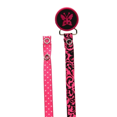 Pink Butterfly Pacifier Clip With Two Interchangeable Ribbons