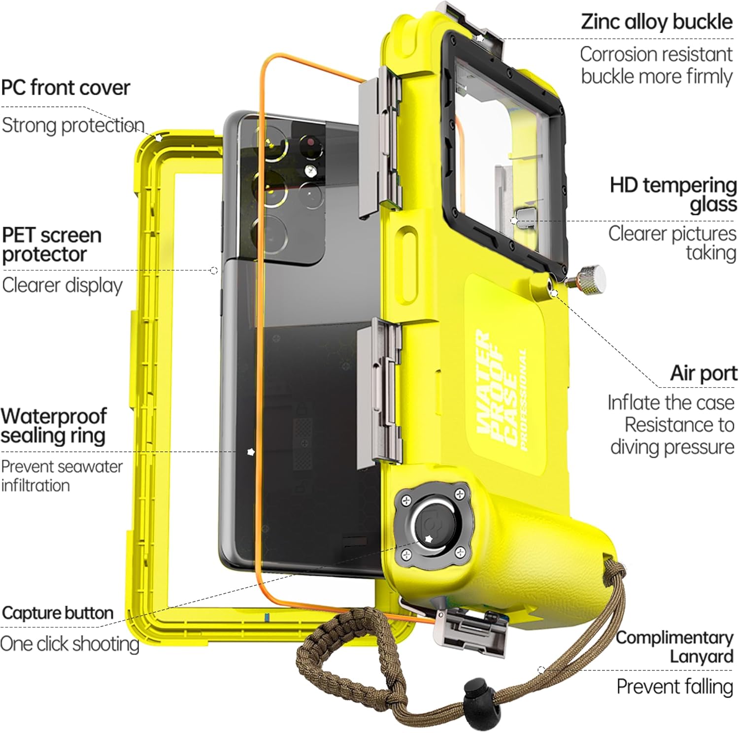2026 Underwater Snorkeling Diving Phone Case for Phone 17/16/15/14/13/12Pro Max/Galaxy S25/S24/S23.(50ft/15m) Professional Scuba Dive Waterproof Case Underwater Photo Video