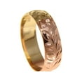 thumbnail image 3 of 14k yellow rose gold 2 tone custom hand engraved Hawaiian scroll maile 6mm ring size 2, 3 of 7