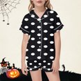 thumbnail image 2 of Bobifish Big Girls Halloween Sleepwear Sets 2 Piece Silk Satin Button Down Short Sleeves Shorts Sets Kids Comfort Holiday Homewear, 2 of 4