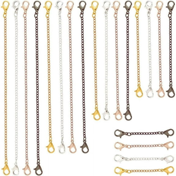 20Pcs Necklace Extender 5 Sizes Necklace Extension Chains with Lobster Claw Clasps 4 Colors End Chains Jewelry Extenders for Bracelet Anklet Necklace Jewelry Making DIY Craft