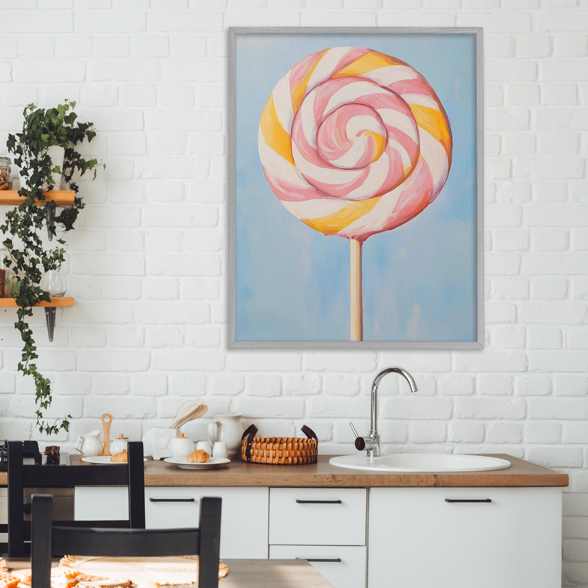 Stupell Industries Lollipop with Pink & Orange Swirl Gray Framed Giclee Art, design by The Prints Vibe
