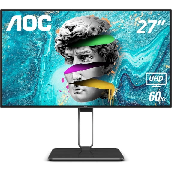 Restored AOC U27U2DP 27" 4K Frameless Monitor, UHD 3840 x 2160, KVM, RJ45, USB-C Docking, Height Adjustable Stand