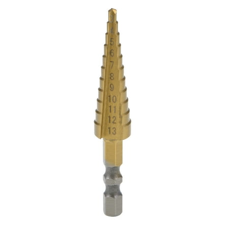 

Titanium Step Drill Bit 3mm to 13mm 11 Step Size 2 Straight Flute Hex Shank for Metal Wood Plastic High Speed Steel