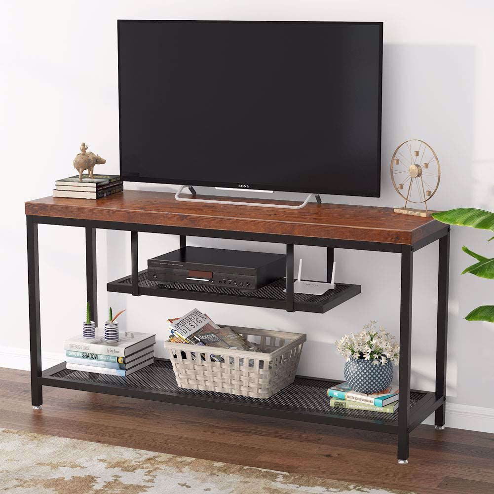 Tribesigns Solid Wood TV Stand, Industrial Rustic TV ...