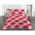 thumbnail image 2 of Ambesonne Rose Pattern Quilted Coverlet 3 Pcs, Abstract Floral Design, Queen Size, Dark Coral Pale Pink, 2 of 4