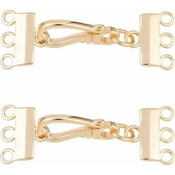1 Box 2Pcs Necklace Layering Clasps Separator 3 Strand Necklace Clasp Brass Hook Layered Connectors Golden Chain Extender Converter for DIY Bracelets Jewelry Making Craft Supplies