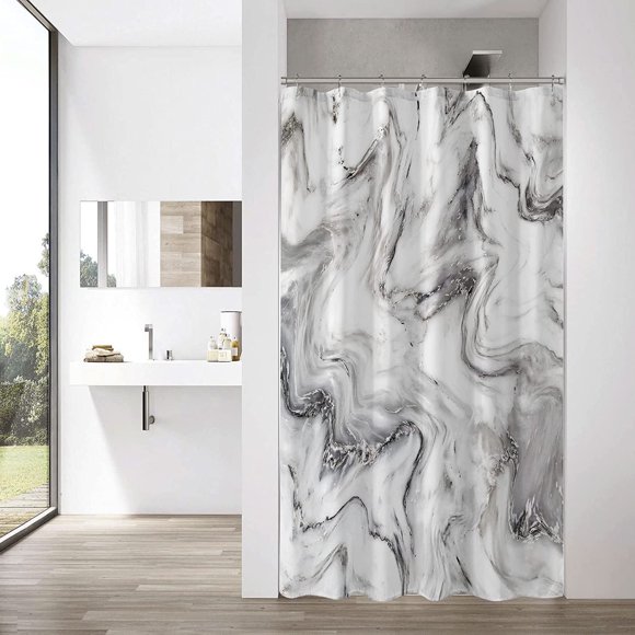 Rideau de Douche pour Petit Cabanon 36 x 72, Rideau de Douche Demi-Format Marbre Gris, Rideau de Douche Étroit Abstrait Moderne pour Déco de Salle de Bain, Ensemble de Rideau de Douche en Tissu 36 Pouces avec Crochets