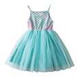 thumbnail image 3 of Vestido de princesa sirena con manga voladora para niña, traje informal de malla, ropa de uso diario, 2024, 3 of 5