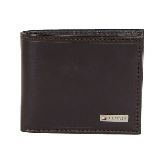 Tommy Hilfiger Mens Leather Fordham Bifold Wallet with Coin Pocket Brown
