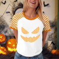 thumbnail image 2 of Halloween T Shirt Women Funny Pumpkin Face Printed Cute Tee Short Sleeve Casual Funny Halloween Party Tops, 2 of 7