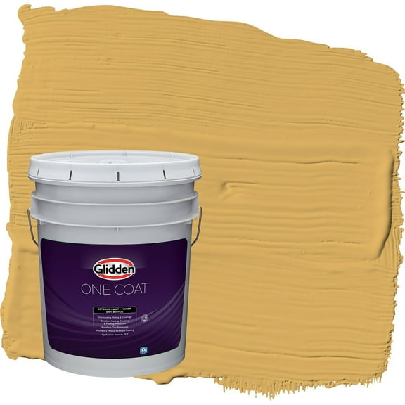Glidden One Coat Butterscotch Bliss / Yellow Satin Exterior Paint with Primer, 5 Gallon