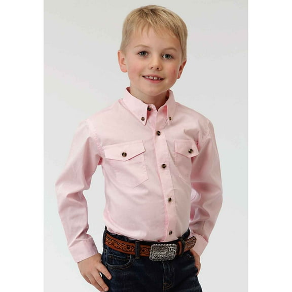 Roper Boys Pink Solid Long Sleeve Western Button Snap Shirt