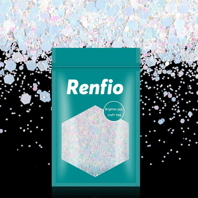 Renfio Camaleón Chunky Glitter Mezclado Polvo Fino Cambio de Color 1.75 Oz (50g) PET Flake Hexágono Blanco Rosa Brillos Lentejuelas Resina Pigmento Chip Polvo para Slime Pintura Artesanía Cabello Uñas