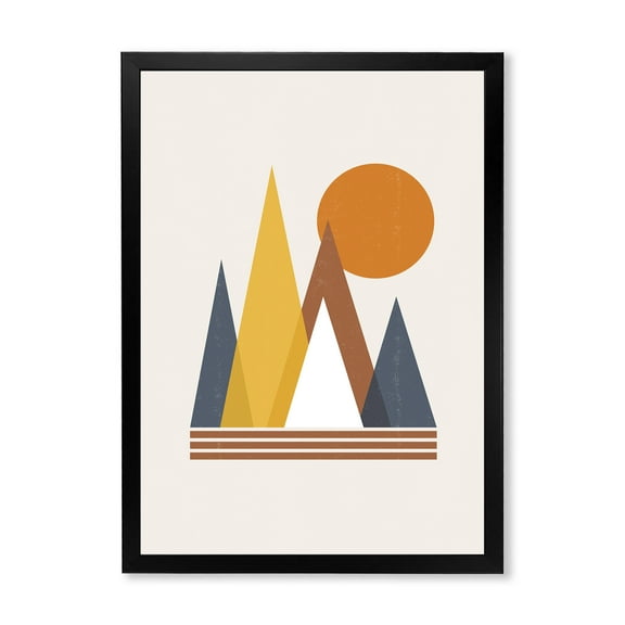 Designart 'Sun and Mountain Abstract' Modern Framed Art Print