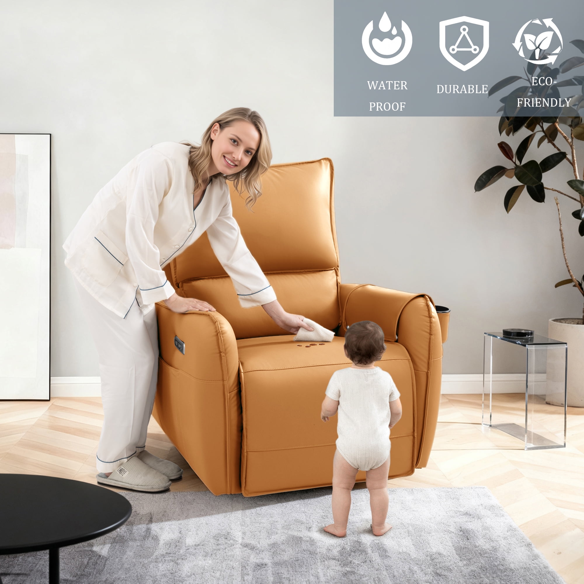 Power Recliner Rocking Chair Nursery Gliders, Electric Swivel Rocker Recliner Chair, Comfy Upholstered Living Room Reclining Chairs with Lumbar Support
