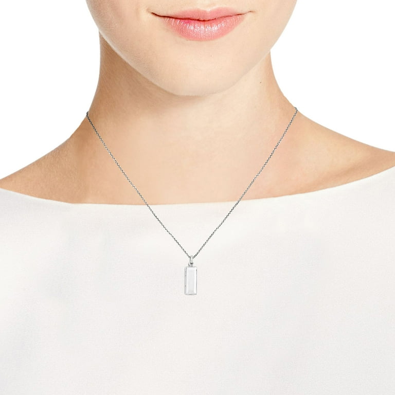 Plain Rectangle Locket .925 Sterling Silver Necklace Sterling Silver Necklace for Women Long Necklaces for Women