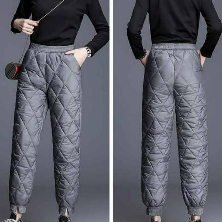 RQYYD Women's Lightweight Puffy Pants Elastic High Waist Quilted Snow Pants  Puffer Winter Trousers for Ski Camp Gray M