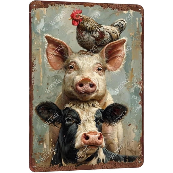 Metal Signs A Pig Cow Chicken Vintage Tin Sign for Home Office Kitchen Bar Cafe Garden Farmhouse Chicken Coop Wall Decor 12x8 Inch