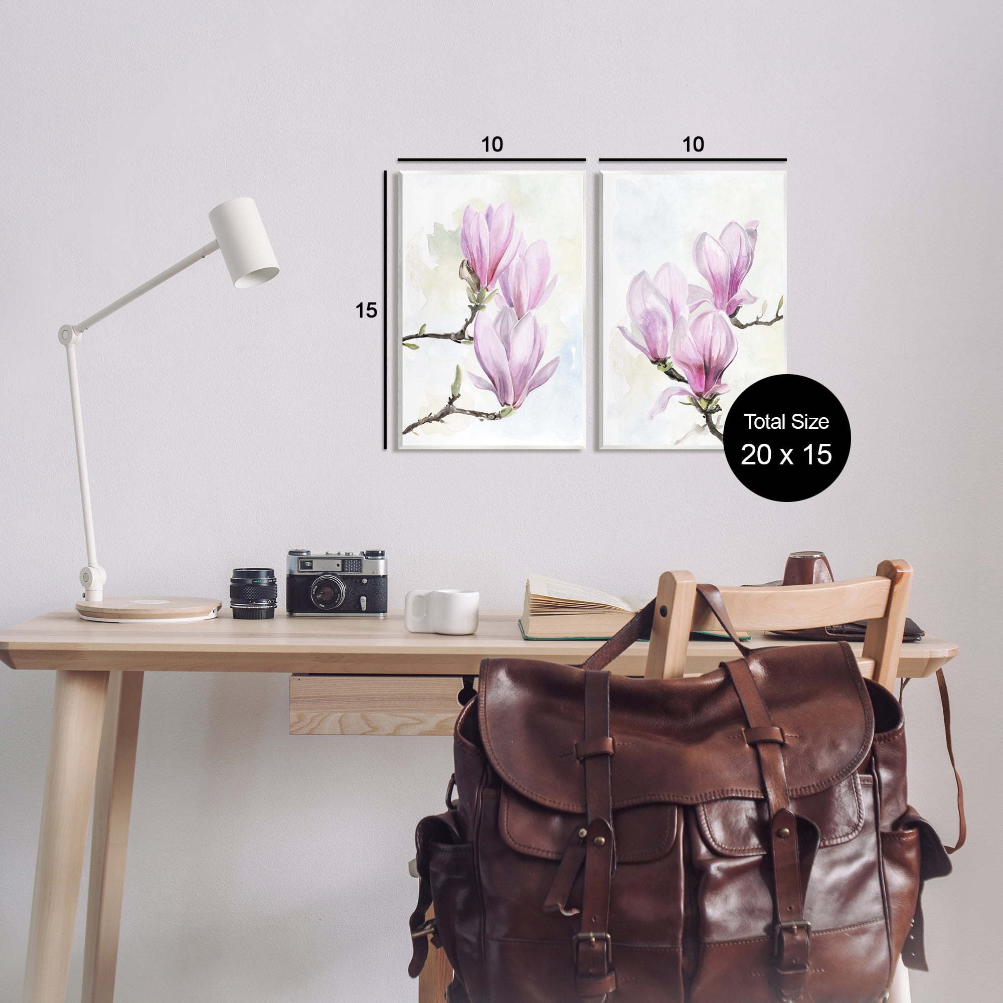 Stupell Pink Magnolia Flower Blossoms Botanical & Floral Painting Wall Plaque Unframed Art Print Wall Art, Set of 2