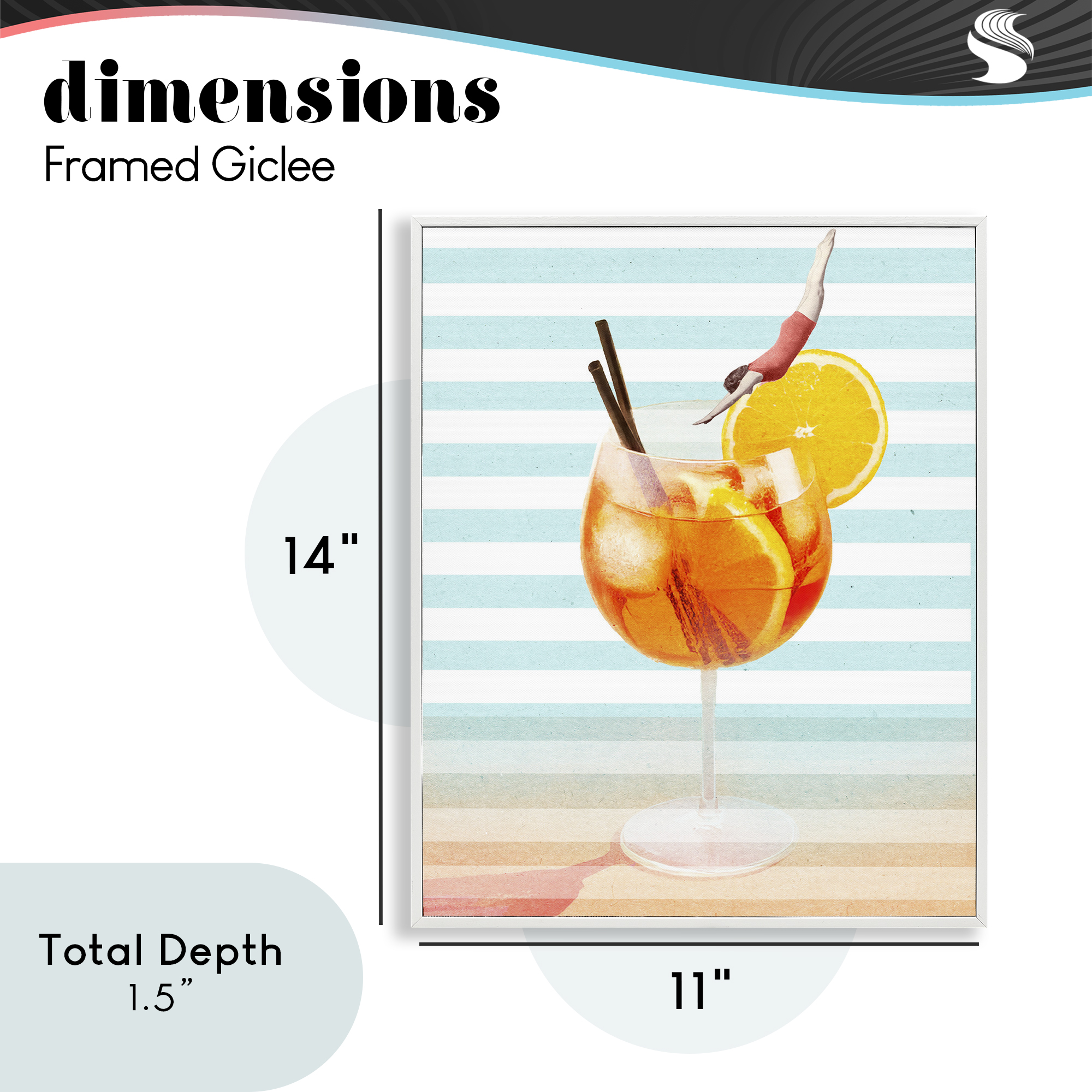 Spritz Cocktail Dive White Framed Giclee Art, design by Lil' Rue