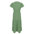 thumbnail image 5 of Nisorays Plus Size Dresses for Women A Line Maxi Dress Tiered Ruffled long Swing Dress with Pockets Elegant V Neck Flowy Long Dresses Light Green 5XL, 5 of 6