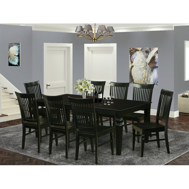 Dining Table And 8 Wood Kitchen Chairs, Black Dining Room Table Set For 8