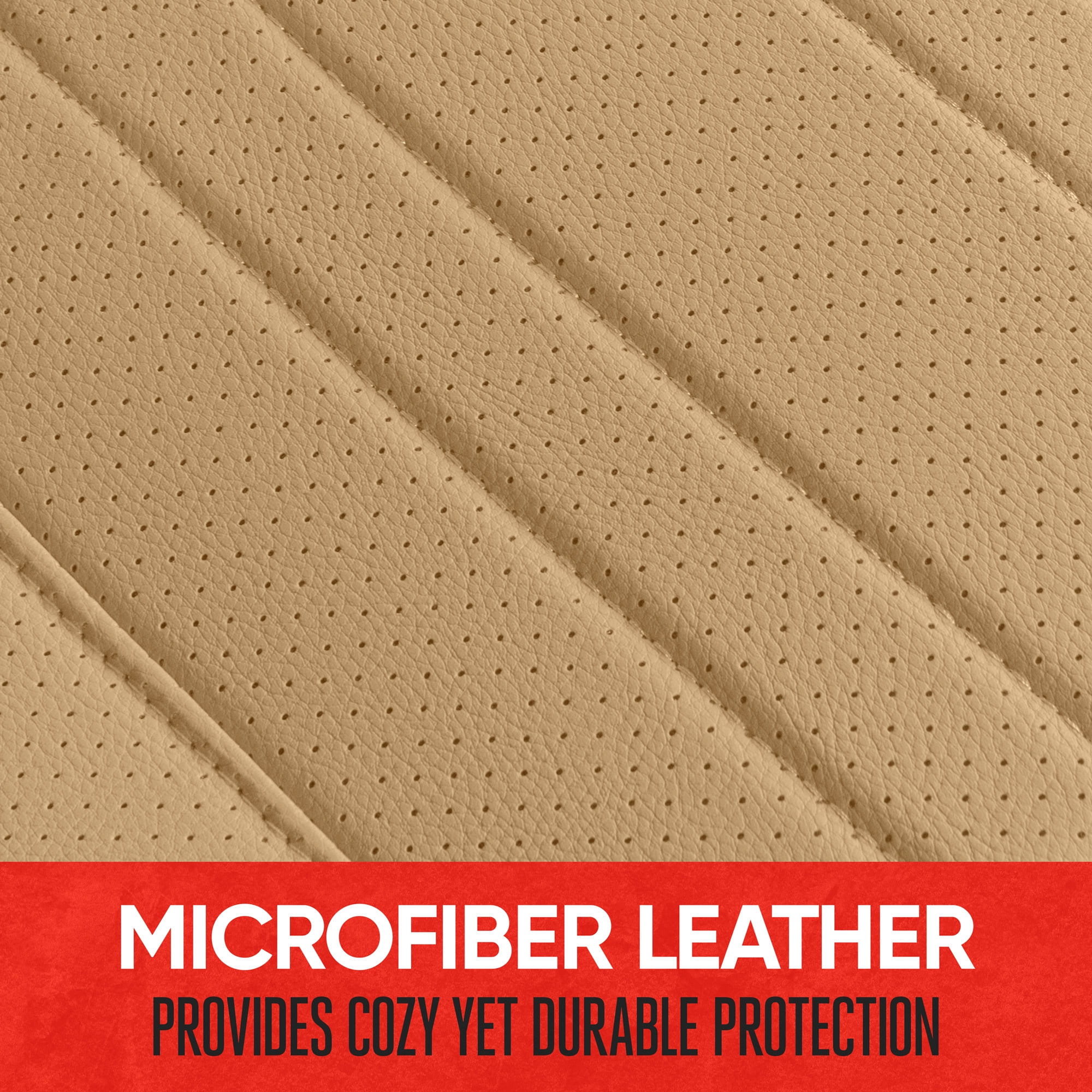 Motor Trend Faux Leather Padded Rear Bench Car Seat Cover, Storage Pockets Premium Cushion, Universal Fit Auto Interior, for Car Truck SUV Van, Beige