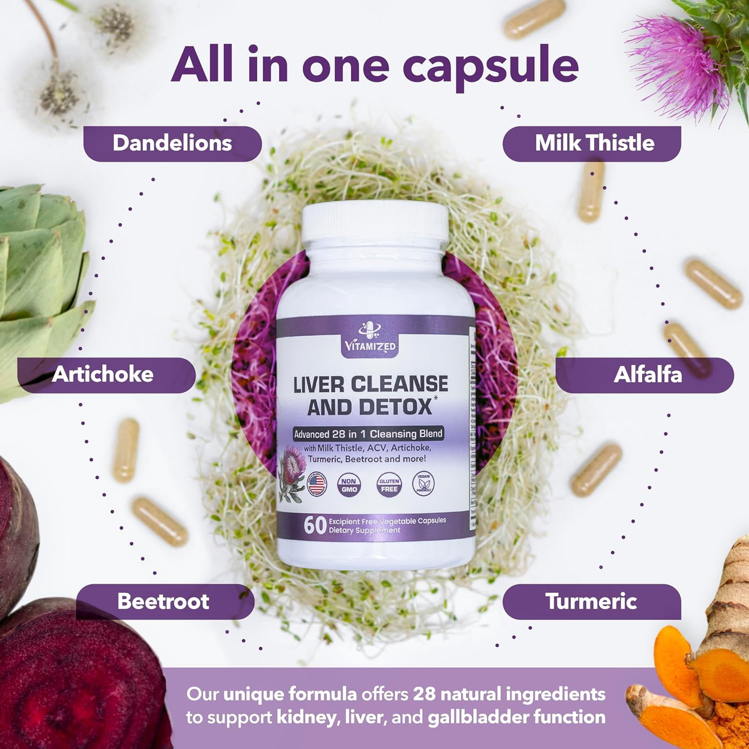 Vitamized Milk Thistle Liver Detox and Repair Capsules, 60 Count