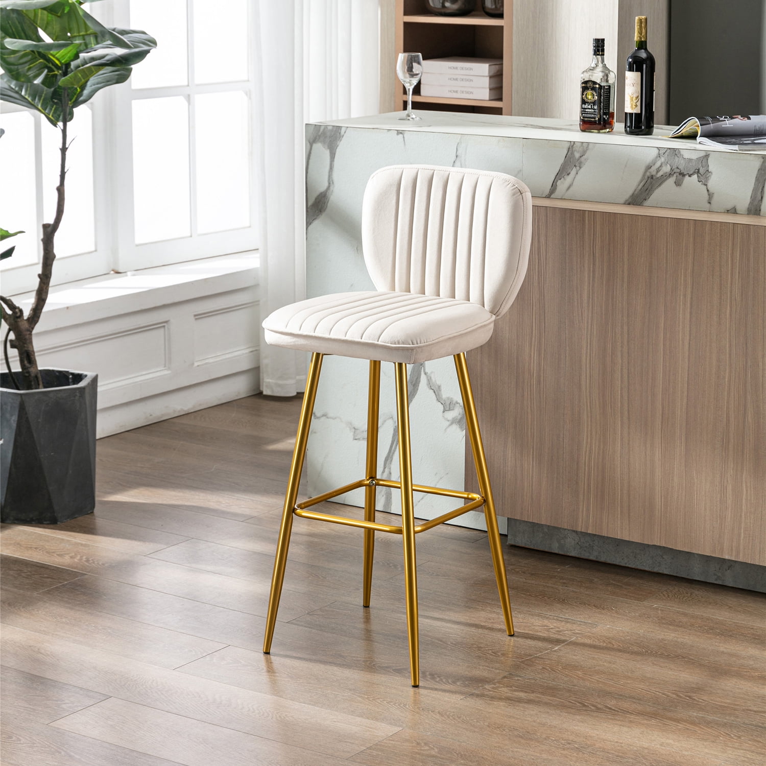 Kepooman Modern Design Bar Stools Set of 1 with Back for Bar Counter, White Kepooman Modern Design Bar Stools Set of 1 with Back for Bar Counter, White