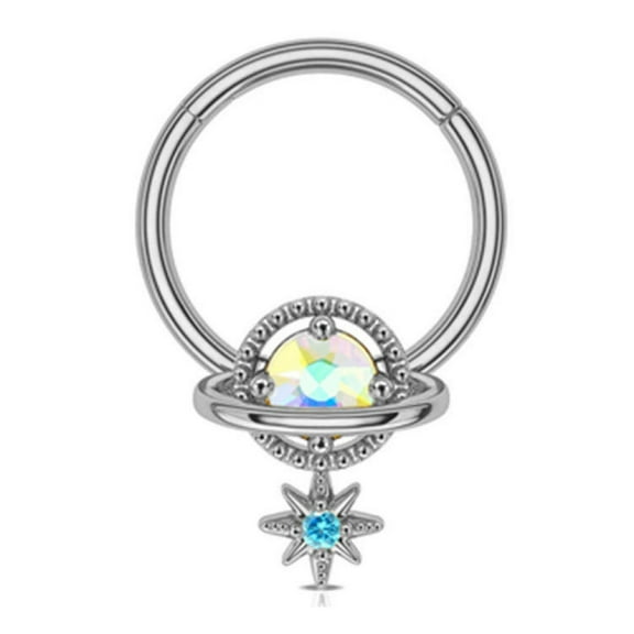 PULABO Titanium Micro Cubic Zirconia Hinged Nose Hoop Ring Body Jewelry Unisex