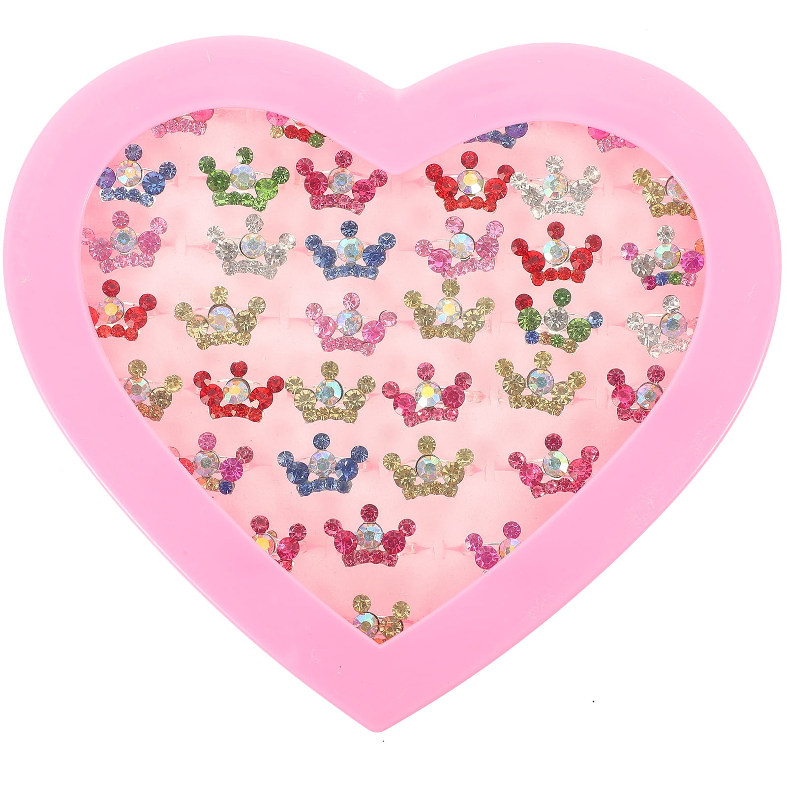 1 Box of Rhinestone Girl Rings Toddler Girl Rings Delicate Crown Shape