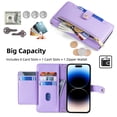 thumbnail image 4 of SaniMore for iPhone 14 Pro Max Case, with Kickstand [Shoulder & Wrist Strap] Flip Zipper Wallet Cash & Card Slots PU Leather TPU Interior Full Body Protection for iPhone 14 Pro Max, Purple, 4 of 8
