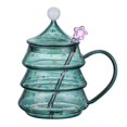 thumbnail image 1 of Choosebetter Christmas Tree Shaped Coffee Mugs,Tea Glass Cups w/Lid&Star Spoon,Green, 1 of 6