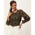 thumbnail image 2 of Moomaya Round Neck Tops For Women, Long Puff Sleeve Pleated Casual Tunic Top, 2 of 9