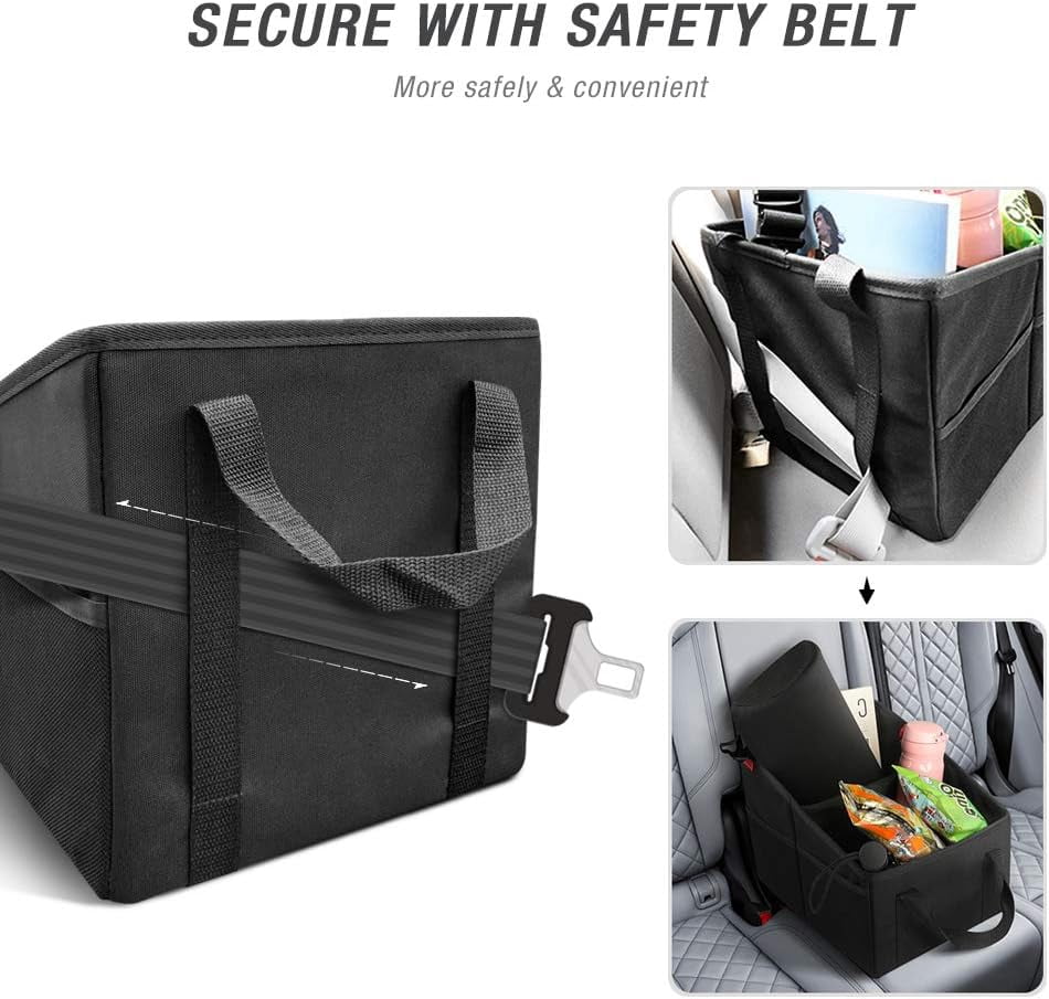 Car Organizer - Automotive Organizer for Front And Back Seat or Floor, Car Caddy Organizer with Divide, Handles and Multiple Mesh Pockets