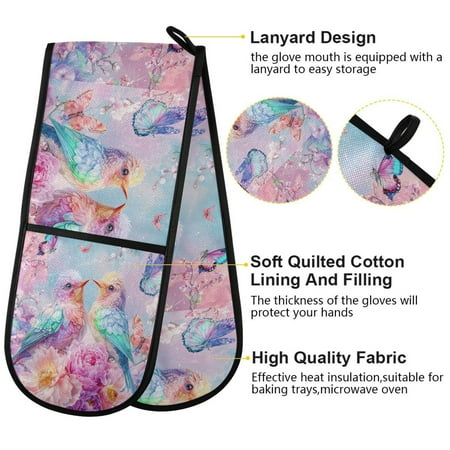 

BZSMCE Oven Mitts Birds and Butterflies Creative Pattern Resistant Kitchen Gloves