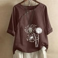 thumbnail image 4 of Ahdbta Women's 3/4 Sleeve Cotton Linen Blouses Plus Size Summer Tops Vintage Dandelion Print T-Shirt Loose Button Tunic Shirt for Womens Blouses, 4 of 5