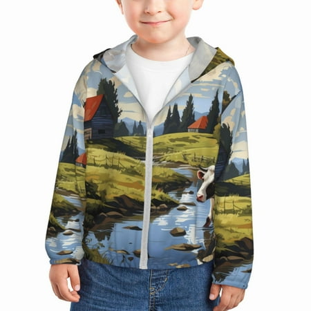 

Lukts Pasture Cow A Print Children s Long-Sleeved Sun Protection Clothing Hooded Sweatshirts for Boys and Girls Outdoor Sports-3 Years