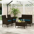 thumbnail image 3 of Patiojoy 8 Piece Patio Rattan Conversation Set Outdoor Wicker Furniture Set w/ Chair Loveseat & Tempered Glass Table Peacock Blue, 3 of 9