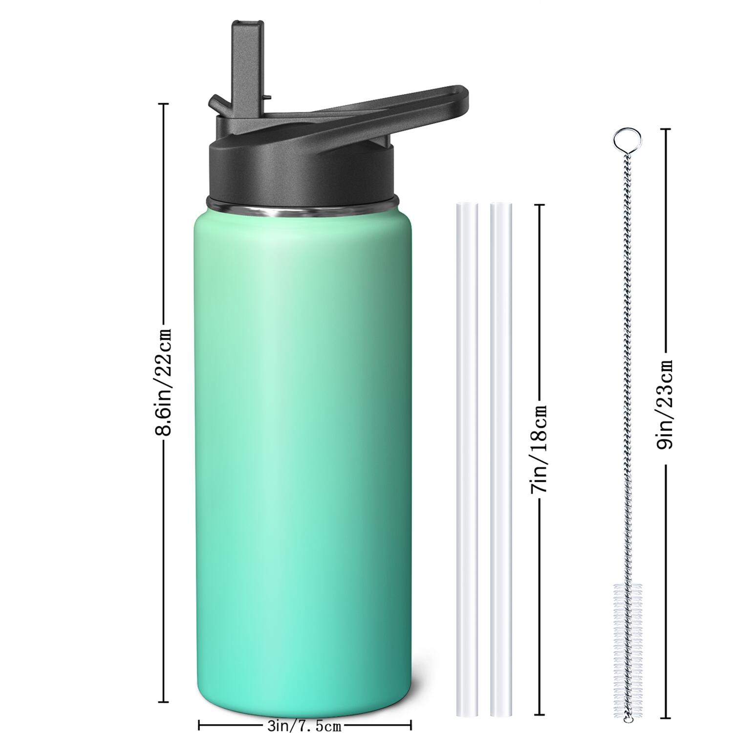 18oz Insulated Water Bottle with Straw & Cleaning Brush, Wide Mouth Stainless Steel Flask, Gradient Print