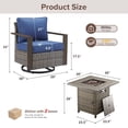 thumbnail image 5 of Luxury 3 Pieces Patio Furniture Sets with Fire Pit Table Outdoor Wicker Conversation Set with 2 Swivel Glider Patio Chair for Porch Backyard Balcony, 5 of 14