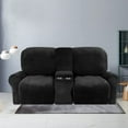 thumbnail image 3 of Housse de Causeuse Inclinable 2024 avec Console Centrale, Housse Extensible en Velours pour Fauteuil Inclinable 2 Places avec Porte-Gobelet, 3 of 10
