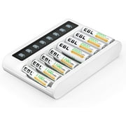 EBL High Capacity AA 2800mAh Batteries (4 Pack) and AAA 1100mAh Batteries(4 Pack), Up to 1200 Cycles, with 8 Slots LCD