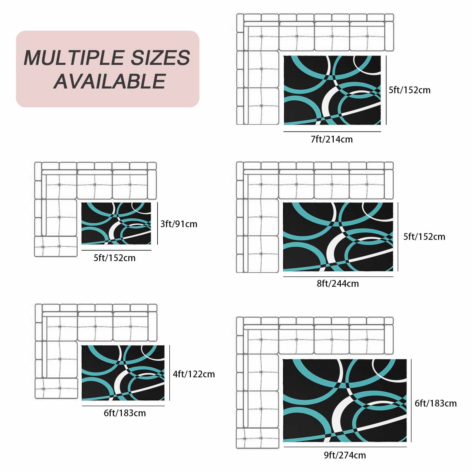 Turquoise Geometric Outdoor Rug for Patio/Deck/Porch, Non-Slip Large Area Rug 5 x 7 Ft, Modern Abstract Aesthetic Striped Art Indoor Outdoor Rugs Washable Area Rugs, Camping Rug Carpet Runner